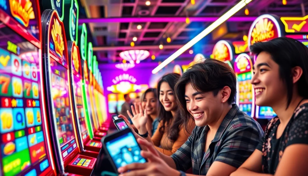 Rasakan sensasi Birutoto dengan visual permainan yang hidup menampilkan mesin slot dan pemain yang antusias.