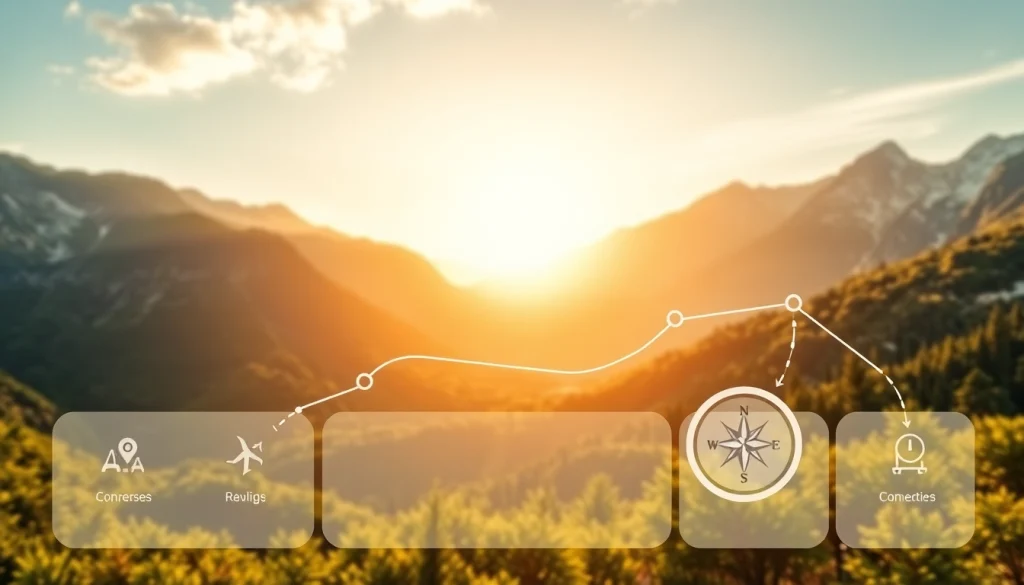 Nuvelios.org 여행 계획 플랫폼의 아름다운 자연 경관을 배경으로 한 화면을 보여줍니다.