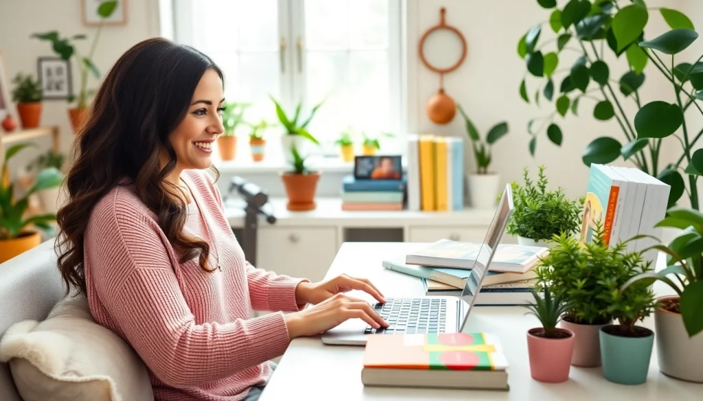 Engaging lifestyle blog at https://giveaways4mom.com showcasing a mom in her home office.