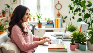 Engaging lifestyle blog at https://giveaways4mom.com showcasing a mom in her home office.