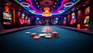 Permainan menyeronokkan di Online Casino Malaysia dengan meja perjudian dan cip berwarna-warni