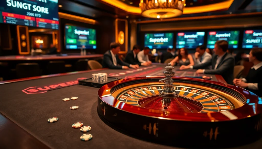 Superbet players enjoying a high-energy casino game experience at a roulette table.