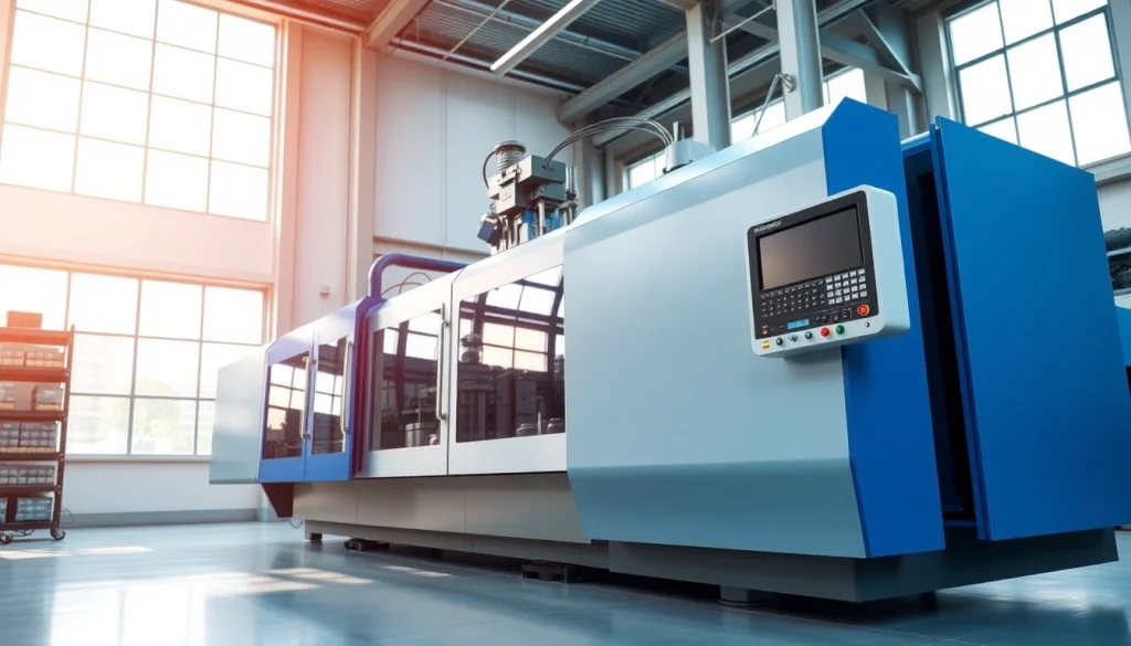 Electric injection molding machine operating efficiently in a high-tech manufacturing environment.