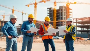 Collaborative professionals in South Carolina’s construction association working on a building site.