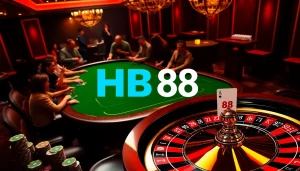 Experience the thrill of HB 88 at a vibrant casino table, with winning poker hands and roulette excitement.