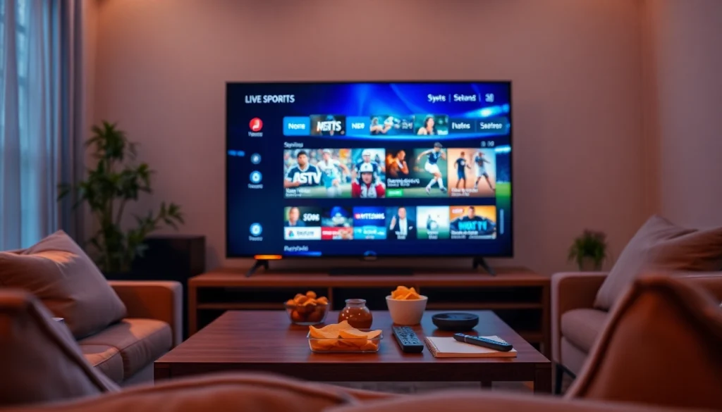 Watch IPTV streaming on https://bosstv.ca with a cozy setup featuring a smart TV and snacks.