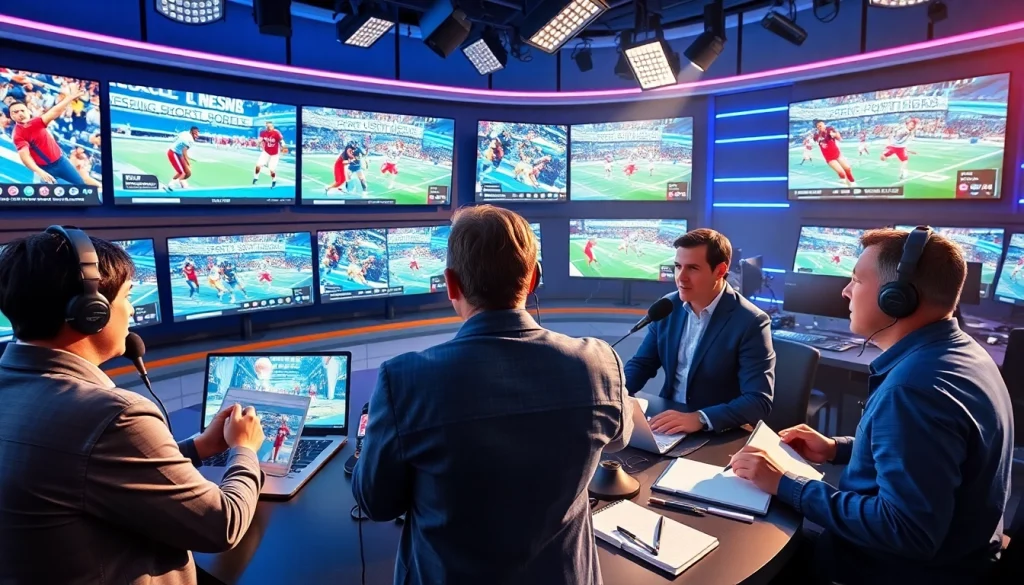 Engaging sports coverage at https://thesportstribune.in in a vibrant newsroom filled with reporters.