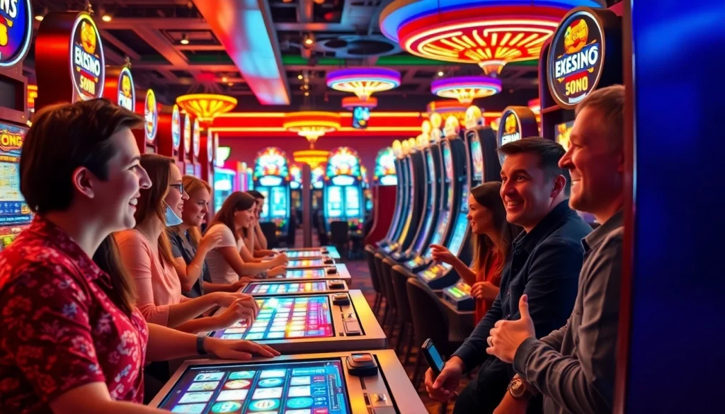 Captivating casino scene at https://casinodeets.com with vibrant slot machines and engaged players.