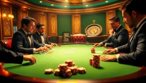 High-stakes poker game capturing excitement and luxury at F8 BET casino.