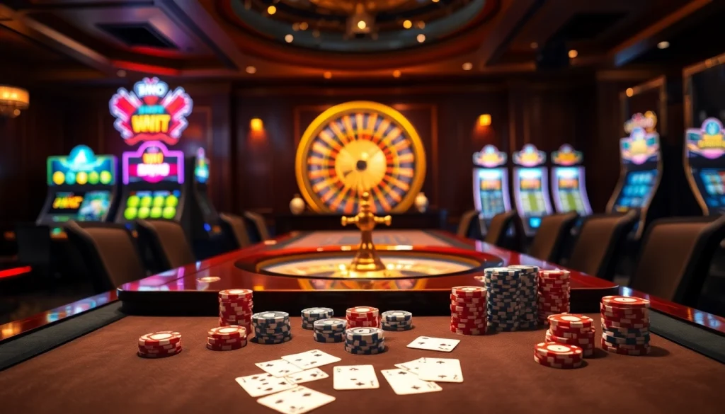 Experience thrilling gameplay at nhà cái jbo with vibrant casino elements, poker chips, and cards.