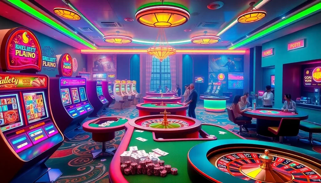 Khela88 Bangladesh enhances online gambling with vibrant casino visuals of players enjoying slots and betting.