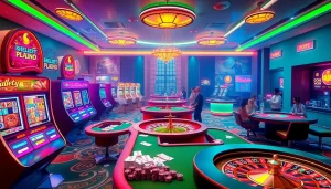 Khela88 Bangladesh enhances online gambling with vibrant casino visuals of players enjoying slots and betting.