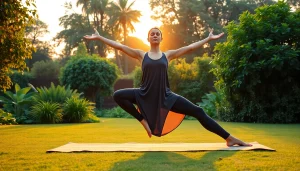Explore the benefits of Yoga AI through a serene yoga instructor in a tranquil garden.