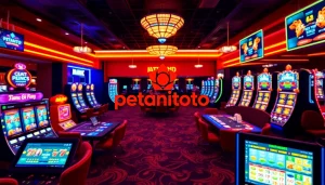 Menampilkan pengalaman permainan online petanitoto dengan mesin slot dan pemain yang berpartisipasi.