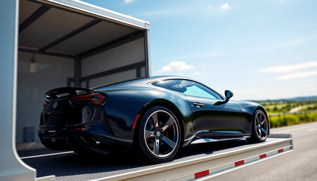 Securely transport your luxury vehicles with https://luxuryautocarriers.com, featuring sleek cars in an enclosed carrier.