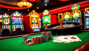 Experience the thrill of playing games at jun888 with vibrant casino tables and exciting slot machines.