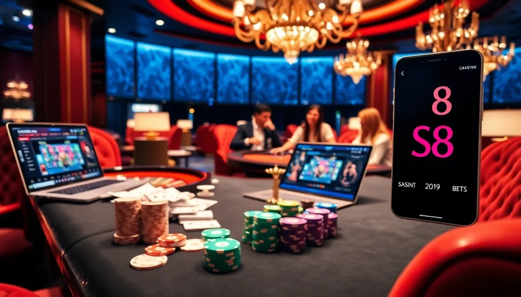 Experience live gambling excitement at https://s8net.com/, featuring vibrant tables, poker chips, and stunning decor.
