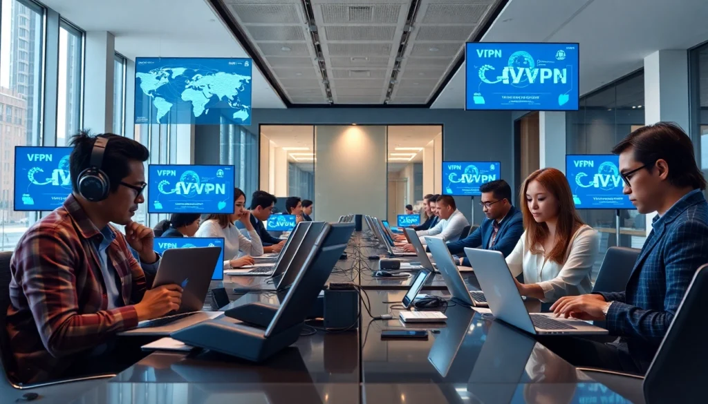 快连VPN users experiencing seamless global connectivity in a modern workspace.