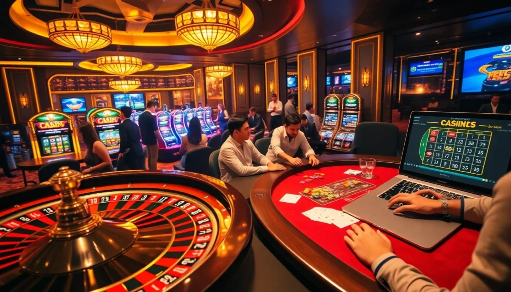 Players engaging with thrilling games at https://Ok365.ru.com/ in a luxurious casino setting.