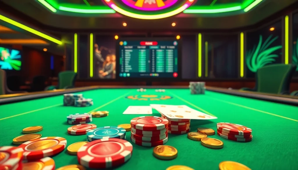 Players engaging at a vibrant casino table showcasing 789p.green's thrilling online gambling experience.