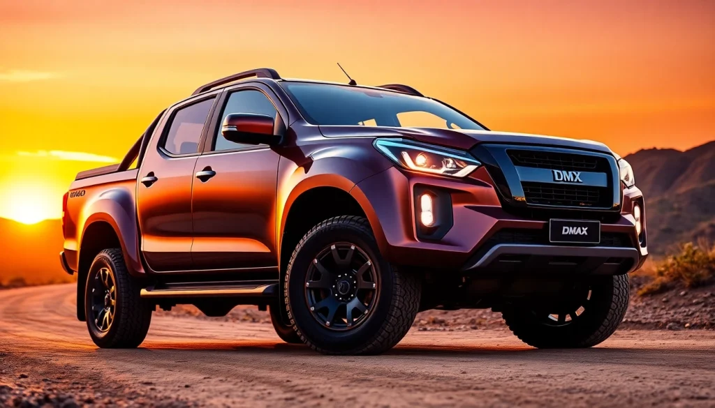 Experience the evolution dmax showcasing its sleek design amidst a vibrant sunset backdrop.