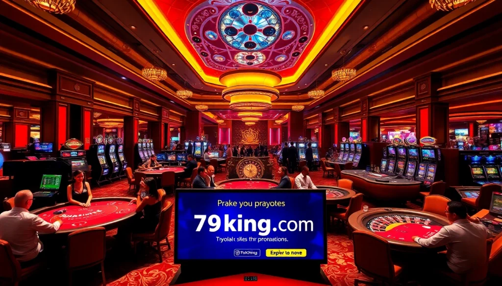 Exciting casino atmosphere at 79king.com with vibrant games and players engaged in thrilling action.