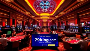 Exciting casino atmosphere at 79king.com with vibrant games and players engaged in thrilling action.