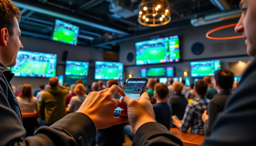 Engaged fans enjoying sports betting in Canada with vibrant atmosphere and modern technology.