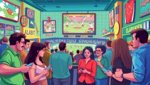 Engaging scene of sports betting in Alabama with enthusiastic fans in a lively environment.