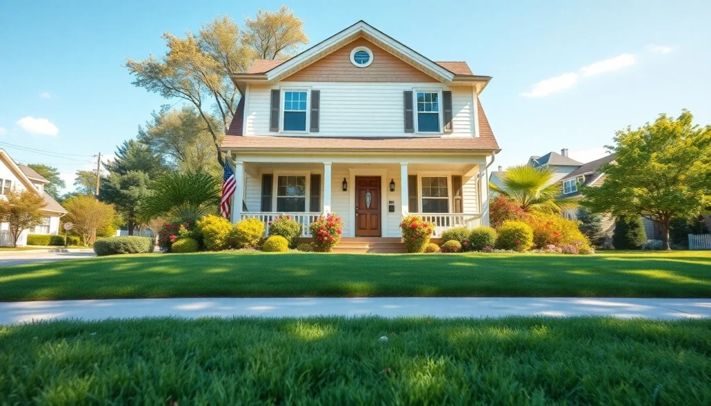 Showcasing Real Estate, a stunning suburban home with vibrant landscaping under bright blue skies.