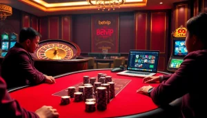 Tham gia trải nghiệm trò chơi đầy hấp dẫn tại Betvip với cảnh casino trực tuyến sang trọng.