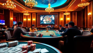 Experience live sports action with luong son tv on elegant casino tables surrounded by players.