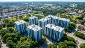 View of the Tampines EC development, showcasing modern design and surrounding greenery.