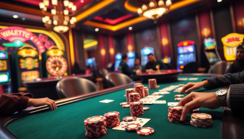 Experience high-stakes excitement with ib88 at a luxurious casino poker table.