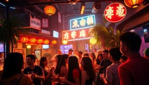 Experience 베트남밤문화 in a lively bar, showcasing vibrant interactions and traditional decor.