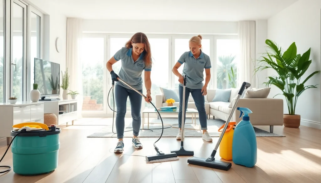 Expert cleaning service team diligently maintaining a spotless home environment.