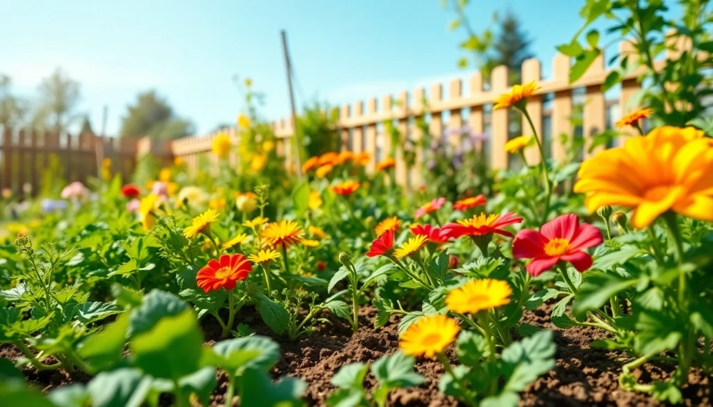 Gardening: vibrant vegetable garden showcasing diverse plants in a sunny setting.