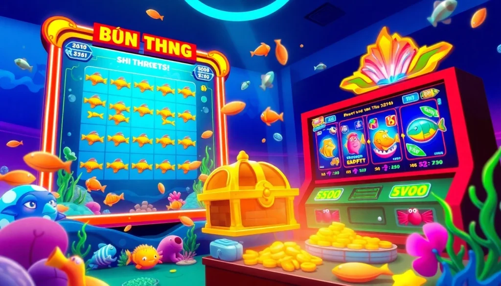 Engaging scene of bắn cá đổi thưởng gameplay featuring colorful fish targets and jackpot winnings.