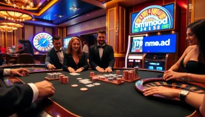 Experience thrilling gaming at MMOO, with vibrant casinos featuring poker tables and slot machines.