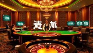 Players enjoying the thrill of gambling at a luxurious casino table, featuring a prominent 주소모음 display showcasing active links.