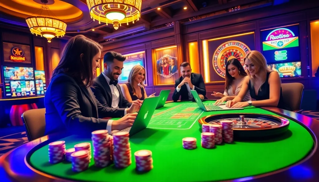 Exciting gaming scene at kuwin 2 emphasizing online casino interaction and luxury.