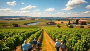 Join locals in the serene Clarksburg, CA vineyard, enjoying a vibrant rural landscape.