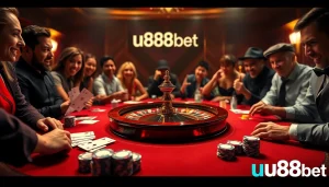 High-stakes poker game at u888bet showcasing colorful chips and cards.