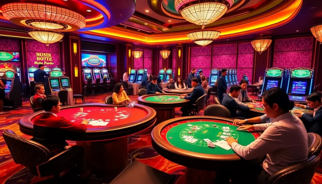 Experience the excitement of MM 88 at a vibrant casino with tables and slot machines.