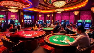 Experience the excitement of MM 88 at a vibrant casino with tables and slot machines.