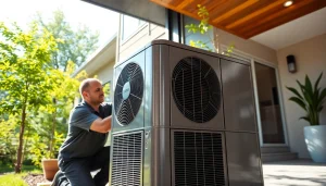 Technician installing a trane heat pump in a modern home, showcasing efficiency and expertise.