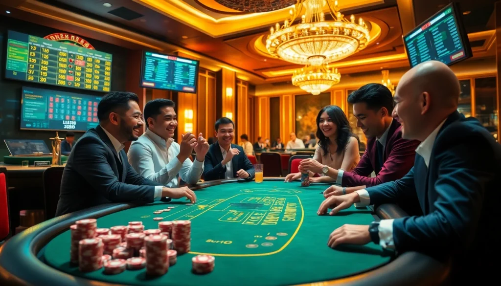 Experience the excitement of go88 live gaming with a stunning casino scene featuring live dealers.