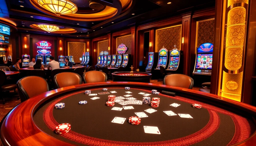 Players enjoying the thrill of F168 casino games at a luxury poker table.