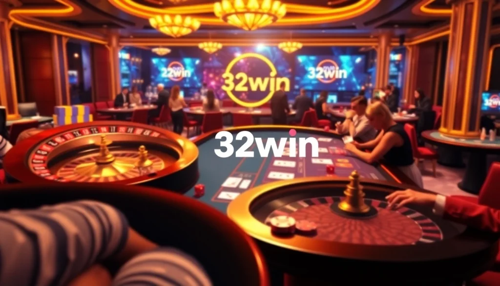 Gamblers enjoying a high-stakes casino experience with 32win's vibrant gaming interface.