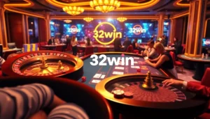 Gamblers enjoying a high-stakes casino experience with 32win's vibrant gaming interface.